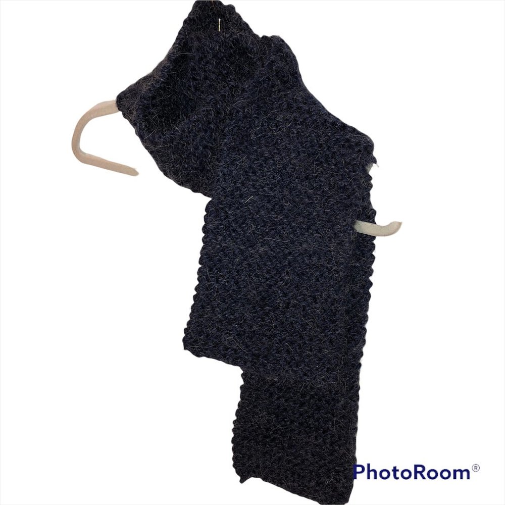 HAND KNIT wonderful navy wool scarf